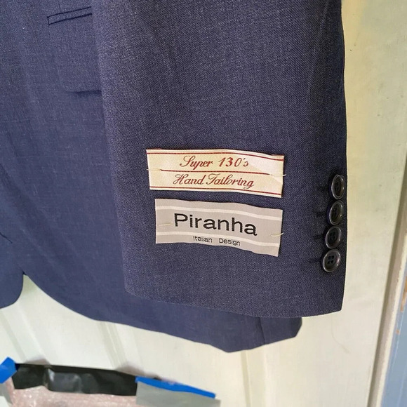 New Piranha Wool Blazer Men 44Long Hand Tailored Blue Suit Jacket Coat Luxury - Picture 8 of 12